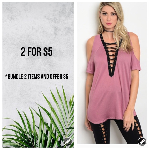 Tops - 🎀1 SM LEFT🎀 Cold Shoulder Mauve Lace Up Top